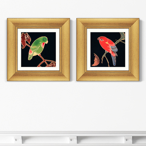 Ито Дзякутю - Набор из 2-х репродукций картин в раме Red and Green Parrots, 1900г.