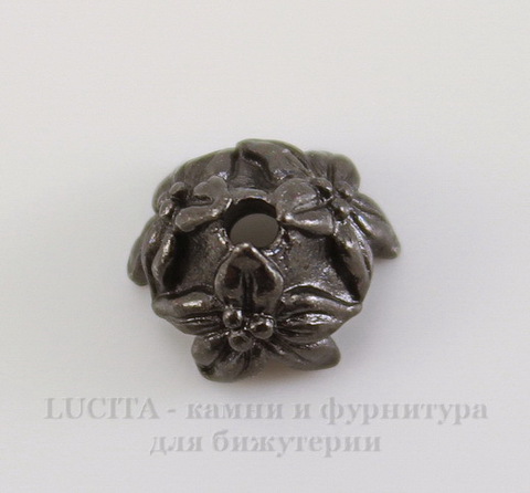 Шапочка для бусины TierraCast "Жасмин" (цвет-черный никель) 7х4 мм