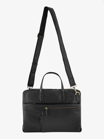 Кожаный портфель универсальный, компактный чёрного матового цвета