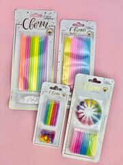 Свечи тортовые классические XL, Ассорти макарунс, с держателями, 15 см, 16 шт.