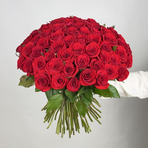 Букет 75 красных роз Россия 40 см