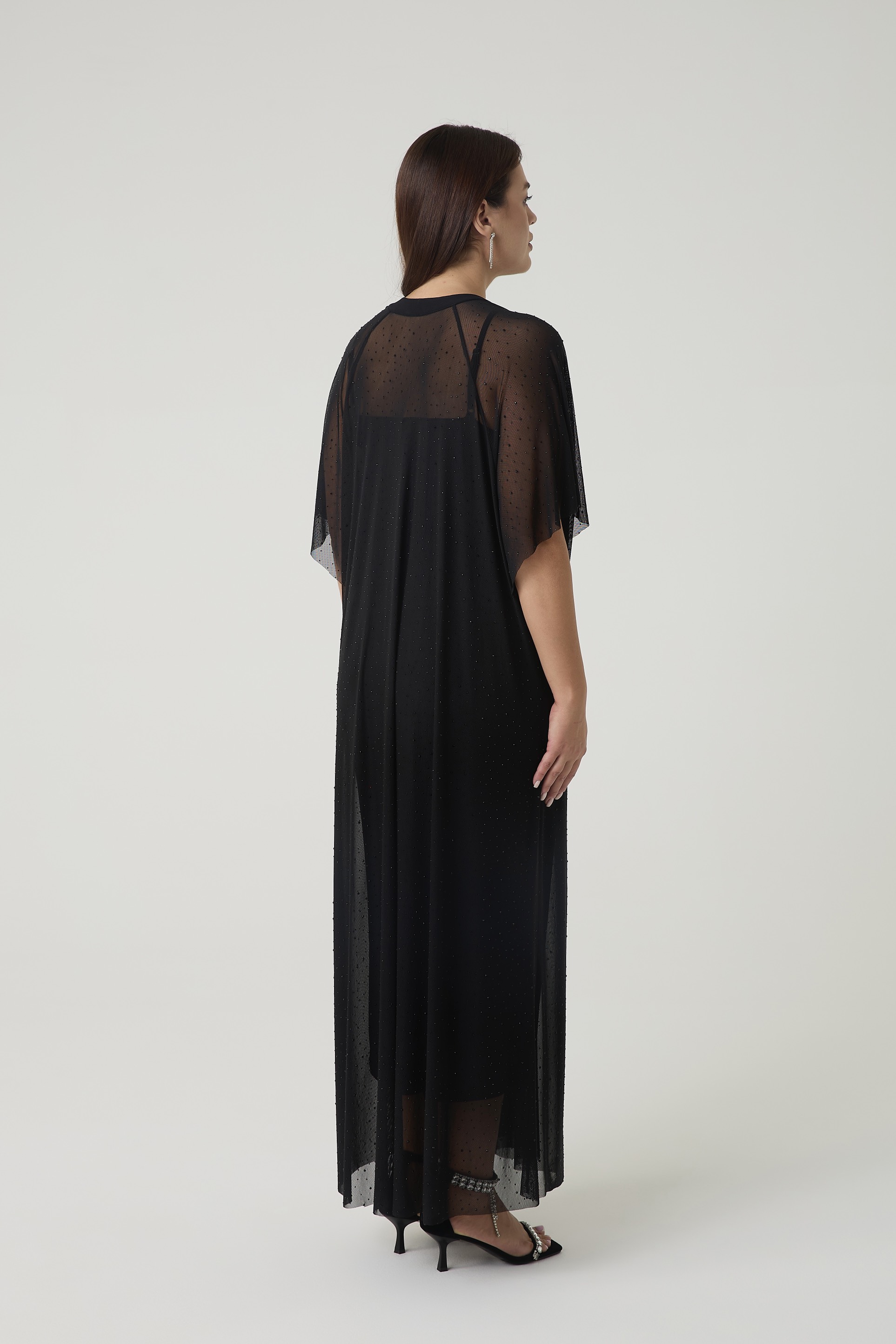 Платье-туника из сетки со стразами, черный