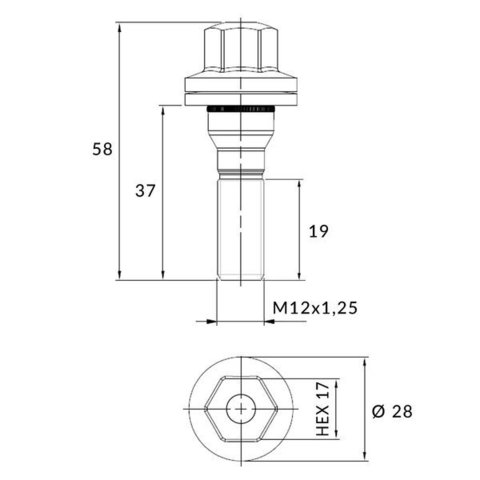 Болт колёсный М12x1.25 длина=19/37/58мм ключ=17мм шайба хром