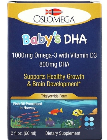 Oslomega, Рыбий жир для детей с витамином Д3, Baby’s DHA with Vitamin D3, Oslomega, 800 мг, 60 мл