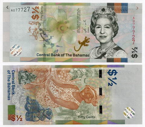 Банкнота Багамы 50 центов (1/2 доллара) 2019 год A077727. UNC