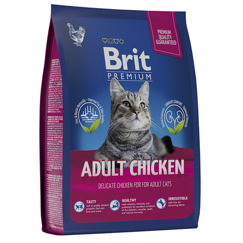 Сухой корм Brit Premium Cat Adult Chicken с курицей, для взрослых, 2 кг.
