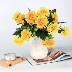 Хризантемы искусственные, Желтые, 6 голов, букет 30 см, набор 2 букета.