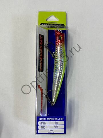 Воблер KYODA Pocky Minnow-100F 10см, 10,5гр, загл. 0м-0,2м цв:Р19