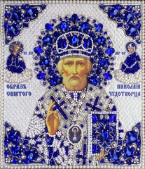 Ткань с нанесенной авторской схемой Николай "Чудотворец" (синий) (+инструкция)