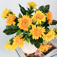 Хризантемы искусственные, Желтые, 6 голов, букет 30 см, набор 2 букета.