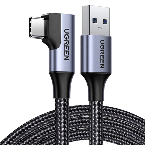 Кабель  UGREEN USB-A to USB-C 3.0 3A 90-град угловой Angled Cable 1 м черный US385