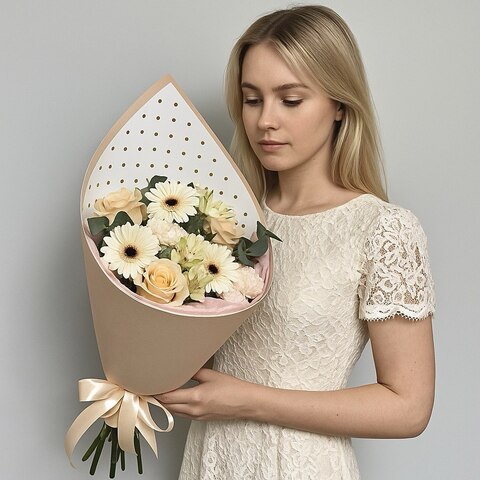 Букет- комплимент в бежево- белой гамме