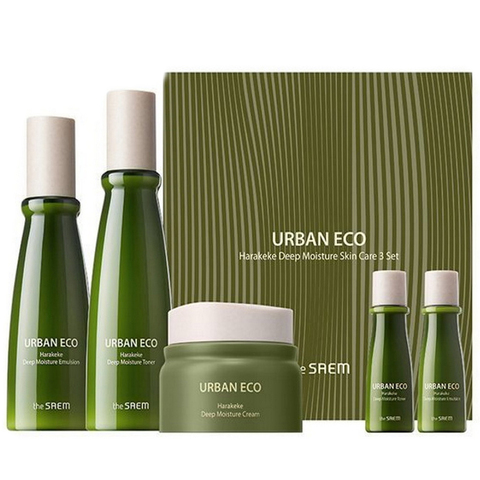 The Saem Urban Eco Harakeke VEGAN Deep Moisture Skin Care 3 Set набор интенсивно увлажняющих средств с экстрактом новозеландского льна для сухой и нормальной кожи