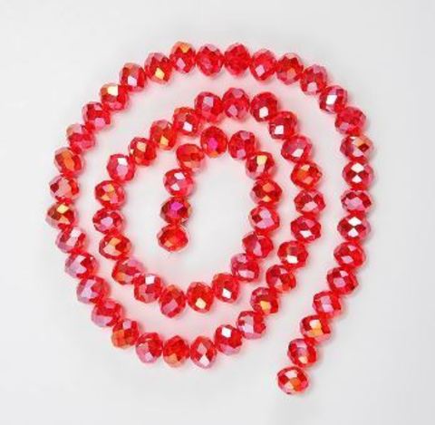 Хрустальные бусины рондели, цвет красный, АВ покрытие, 3*2 мм, 180 шт