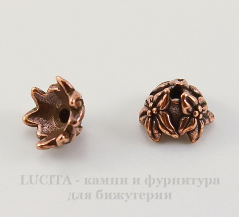 Шапочка для бусины TierraCast "Жасмин" (цвет-античная медь) 7х4 мм