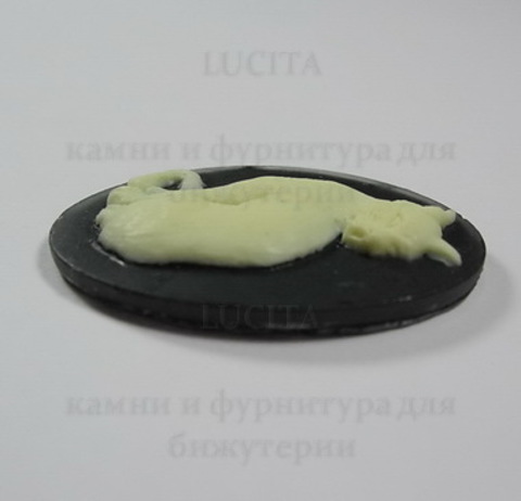Камея "Кот " цвета  слоновой кости на черном фоне 40х30 мм ()