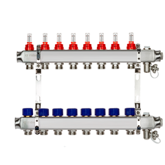 Комплект коллекторов Ридан SSM-8RF set с расходомерами, кронштейнами, ручным воздухоотводчиком, сливным краном и торцевой заглушкой, 8 выходов