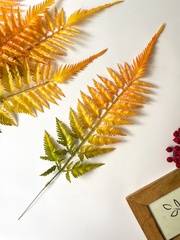 Папоротник осенний оранжевый, зелень искусственная, 60 см, набор 5 веток.