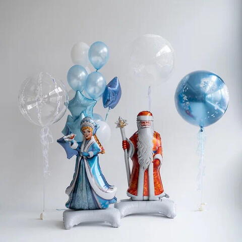 Сет гелиевых шаров Зимняя сказка с Дедом Морозом и Снегурочкой