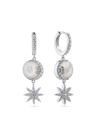 Серьги Новолуние Звезды Короткие Родий