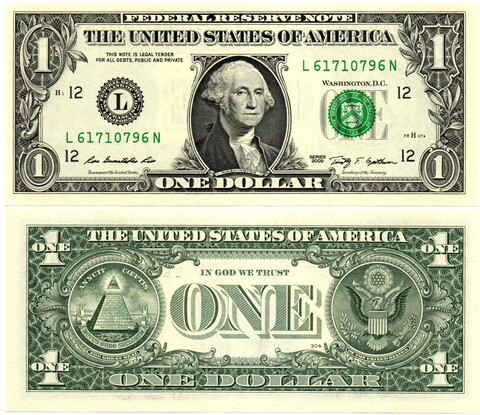 Банкнота США 1 доллар 2009 год - L 61710796 N (Калифорния). AUNC