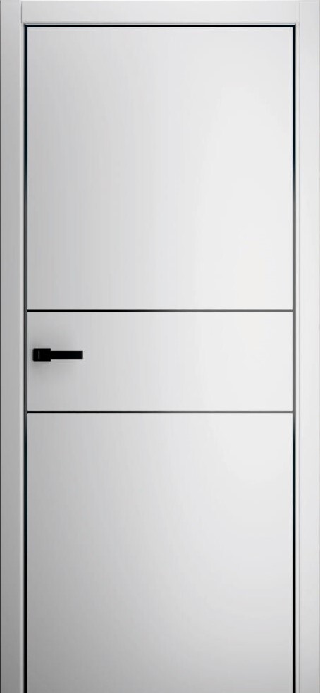 Дверь межкомнатная Альберо (Фрегат) Стиль Лайн-3 (кромка алюминиевая черная с 3х сторон, предустановлен замок черн. цв), цвет белый, эмаль, глухая