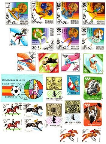 Набор марок Спорт 25 шт. 1980, 82 гг. Конный шахматы тяжелая атлетика др. Монголия Мадьяр СССР XF
