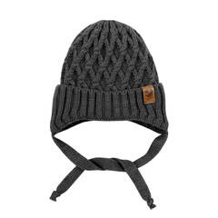 Шапка вязаная на завязках Ромбики (графит)