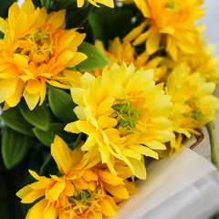 Хризантемы искусственные, Желтые, 6 голов, букет 30 см, набор 2 букета.