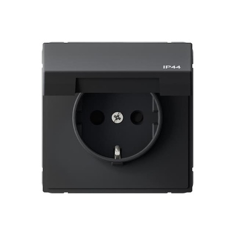 Розетка электрическая 2К+З со шторками и крышкой 16А 250 В IP44. Цвет Карбон. Systeme electric серия ArtGallery. GAL441046S