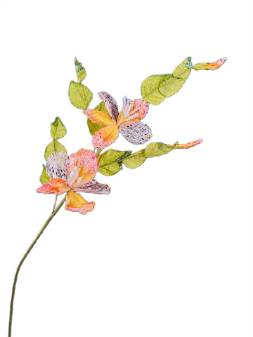 Веточка гибискуса 18х81см ChristmasDeLuxe розово-оранжевая