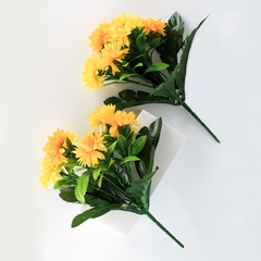 Хризантемы искусственные, Желтые, 6 голов, букет 30 см, набор 2 букета.