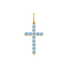 3151с4 -Крестик из золота 585 пробы с голубыми фианитами