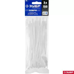 ЗУБР КОБРА, 3.6 x 150 мм, нейлон РА66, 50 шт, белые, кабельные стяжки с плоским замком, Профессионал (30930-36-150)