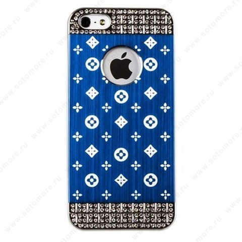 Накладка LV металлическая для iPhone SE/ 5s/ 5C/ 5 серебро синяя