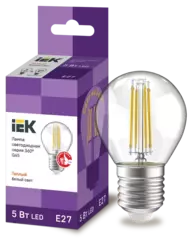 Лампа светодиодная G45 шар прозрач. 5Вт 230В 3000К Е27 серия 360° IEK LLF-G45-5-230-30-E27-CL