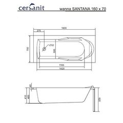 ВАННА АКРИЛОВАЯ CERSANIT SANTANA 160x70 С НОЖКАМИ