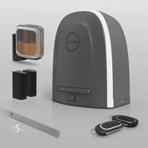 Привод для откатных ворот ALUTECH/АЛЮТЕХ Roteo RTO‑500KIT + проводные фотоэлементы LM‑L + сигнальная лампа SL‑U + рейка ROA8 (5 шт.)