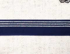 Резинка декоративная мягкая, ш. 4 см, тёмно-синий/серебро