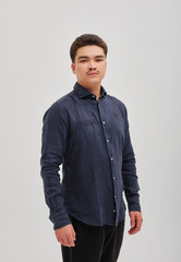 Рубашка мужская лен SHANYRAQ DARK BLUE