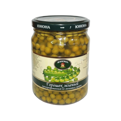 Горошек зеленый стерилизованный молодой-нежный 460г ст/б Юнона