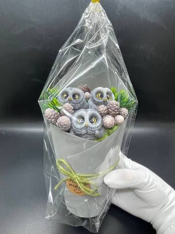 Ароматическое мыло совы и шишки в стаканчике