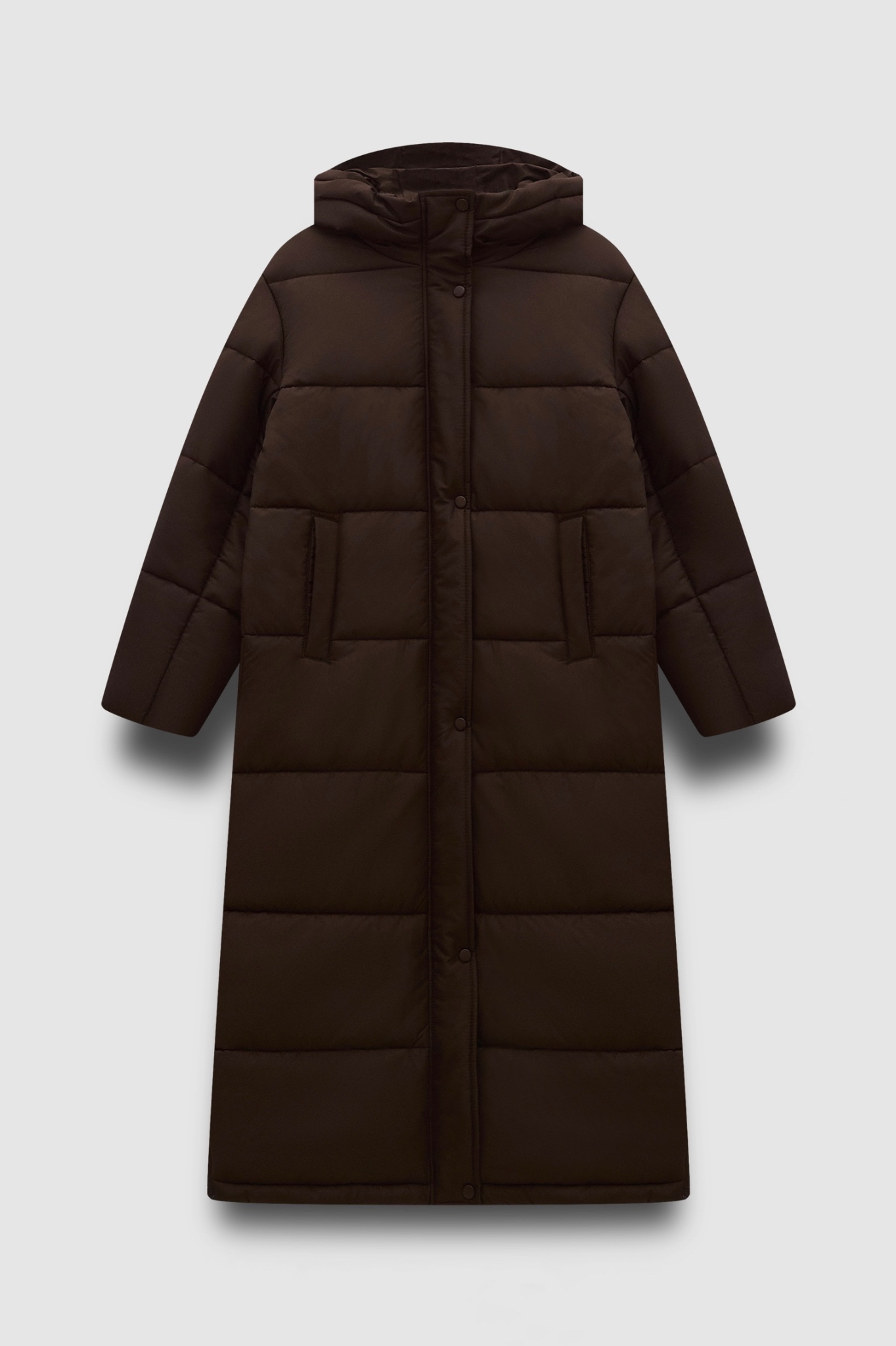 Пуховик длинный стеганый, шоколад