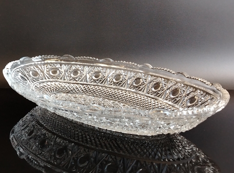 Антуражное шикарное хрустальное большое блюдо для сервировки, алмазная грань, геометрический орнамент, винтаж СССР 1970-1990 гг