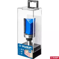 ЗУБР 28.6 x 38 мм, хвостовик 12 мм, фреза пазовая прямая с верхним подшипником, Профессионал (28756-28.6-38-12)