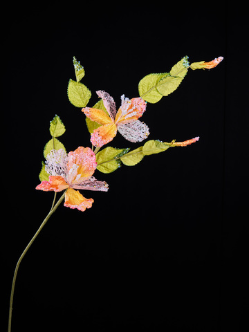 Веточка гибискуса 18х81см ChristmasDeLuxe розово-оранжевая