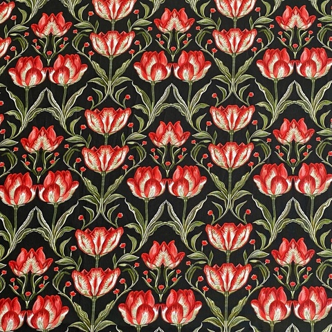 КРАСНЫЕ ТЮЛЬПАНЫ НА ЧЕРНОМ, 100% хлопок