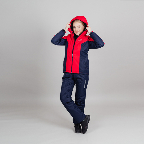 Утеплённый прогулочный зимний костюм NORDSKI Base женский красный с темно-синим