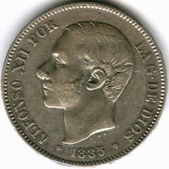 5 песет 1885 год. Испания (VF)