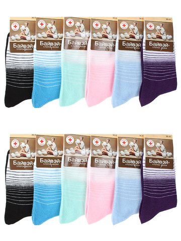 6031 носки женские, 36-41 (12шт), цветные